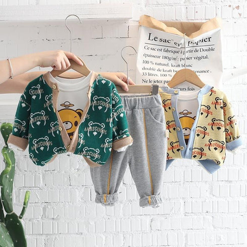 Spring and Autumn Boys Cardigan Three-Piece Set