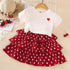 Girls Summer Hollow Out Love Short Sleeve Wave Point Cake Skirt Two-piece Set