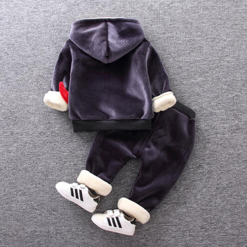 Autumn and winter boys plus velvet suit two-piece set