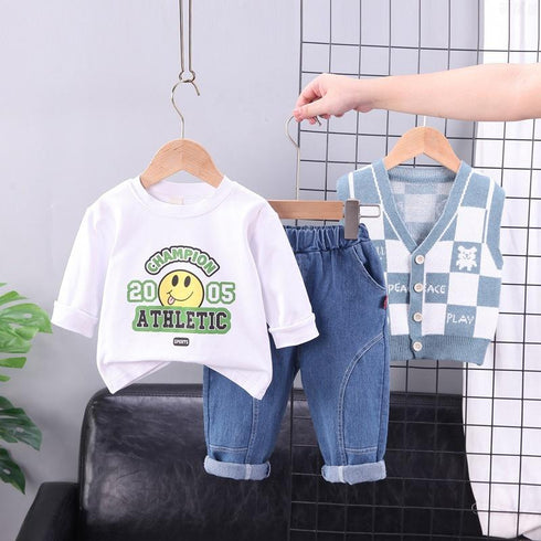 Children's Long Sleeve Knitted Cardigan Vest Set of Three