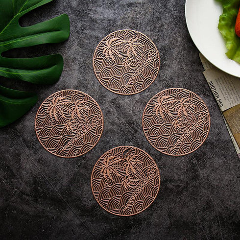 Creative Hollow Out Coaster Round Coconut Tree Coaster