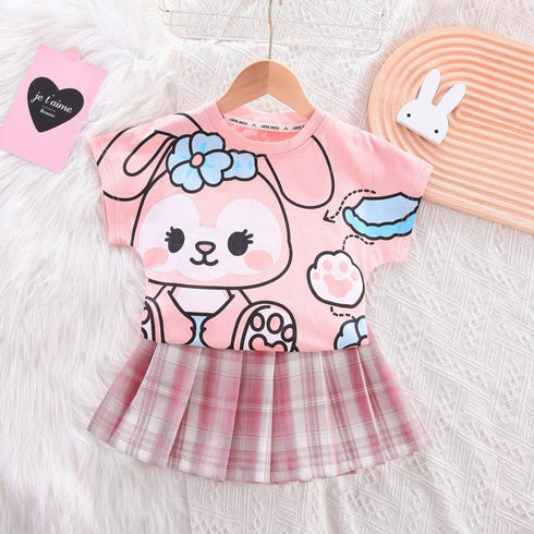 Girl's Short Sleeve Skirt Set Two-Piece Set