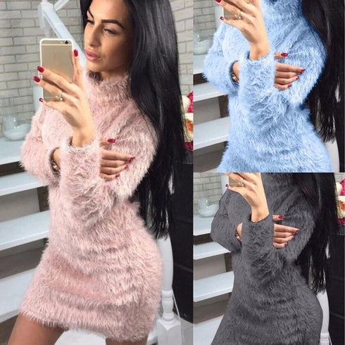 Turtleneck Long Sleeve Sweater Dress