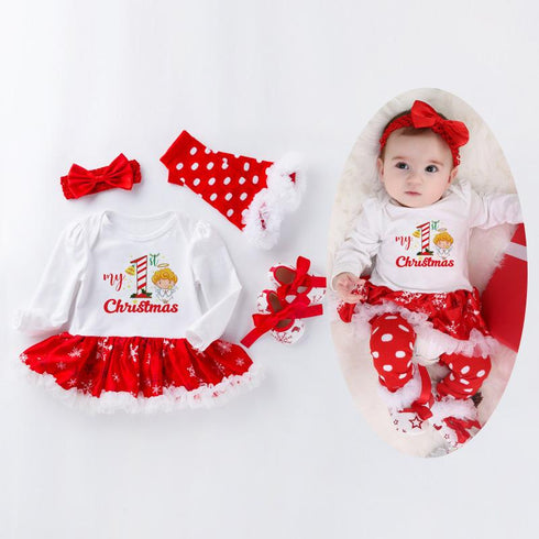 Christmas Children's Suit Long Sleeve Skirt Shoes And Socks 4-piece Set