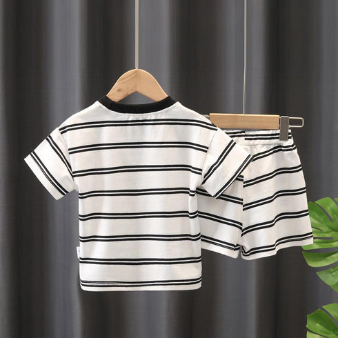 Children's T-shirt Striped Korean Crewneck Set