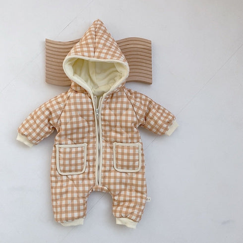 Winter cotton-padded baby jumpsuit plus velvet winter cotton-padded jacket
