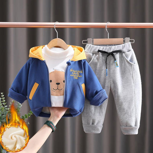 Autumn and winter children plus velvet sweater jacket trousers set of three