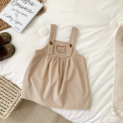 Corduroy Strap Dress Bear Princess Dress