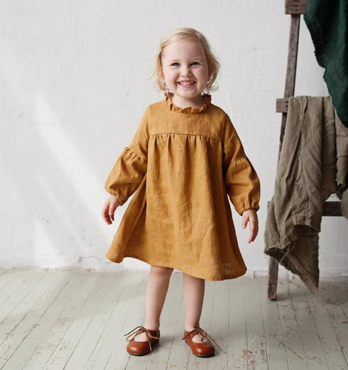 Girl's Cotton and Hemp Long Sleeve Dress