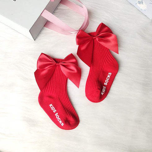 Children's Big Bow Medium Socks Fall/Winter Big Bow Baby Socks Solid Color Medium Non-slip Floor Socks