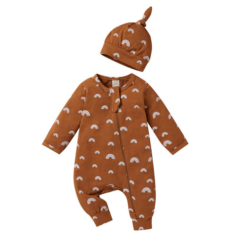 Baby's Rainbow-Print Jumpsuit And Cap