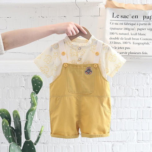 Children's Shirt Cotton Bear Shirt Suspender Pants Set