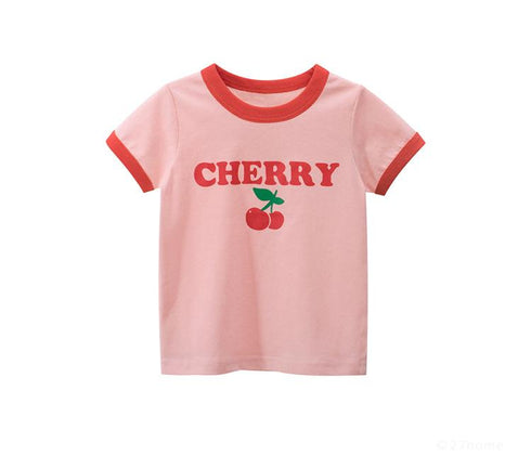 Summer girls short sleeve cherries