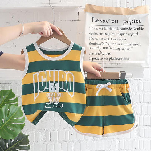 Round Neck Wide Sleeveless Vest Set, Sports Shorts, Two-piece Set