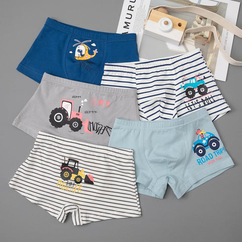Boys Cartoon Truck Pattern Underwear (five Pack)