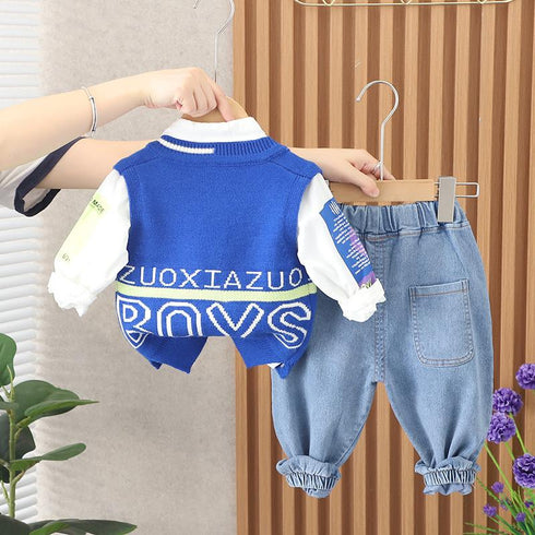 Spring and autumn boys casual tie sweater waistcoat set of three