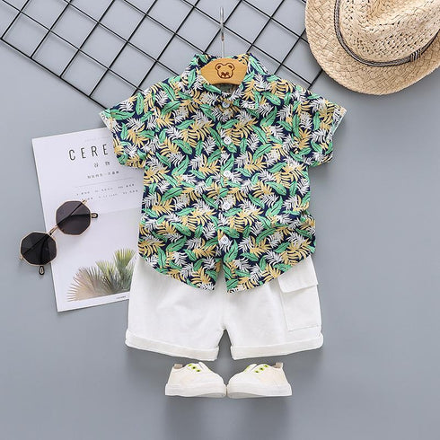 Summer Boys' plant print short sleeve suit