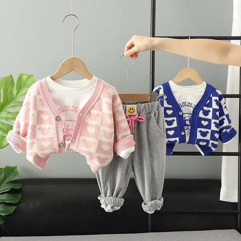 Spring and autumn children's casual sweater cardigan set of three