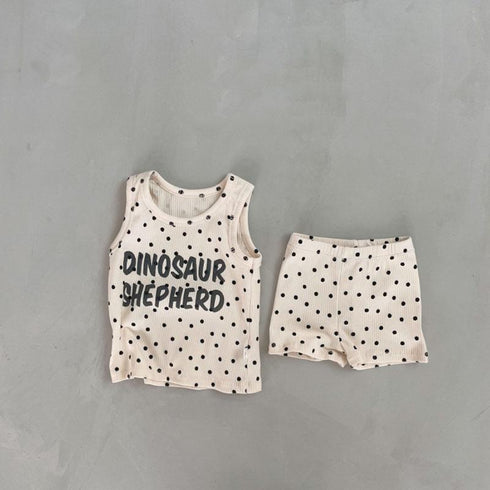 Summer Sleeveless Vest And Shorts Set Letter Wave Point Leisure Pit Strip Two-piece Set