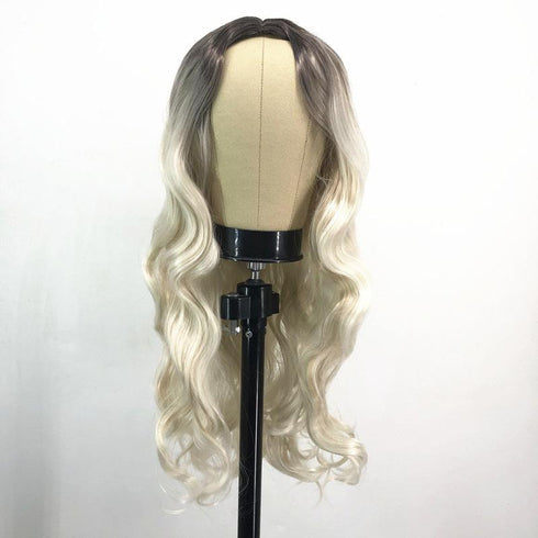 Fashion chemical fiber high temperature silk gradient long curly hair wig headgear