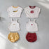 Summer Fruit Casual Three Piece Set Short Sleeve Suspender T-shirt Shorts Set