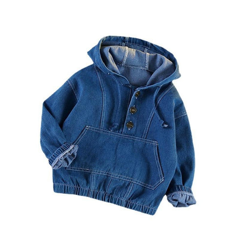 Casual Joker Denim Hooded Long Sleeve Top