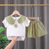 Girls' Flower Short Sleeve Suit Girls' Summer Clothes Shorts Two-piece Set