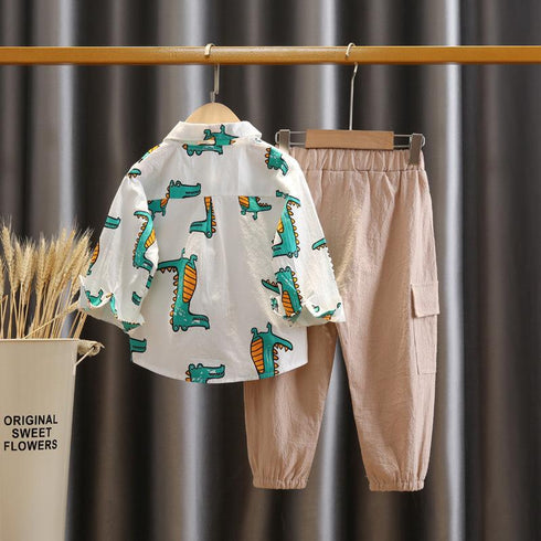 Boys autumn shirt children's clothing thin two-piece set