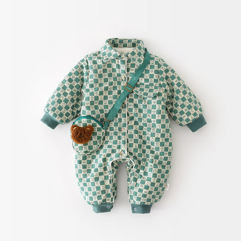 Baby cartoon plaid bear climbing suit for baby send backpack