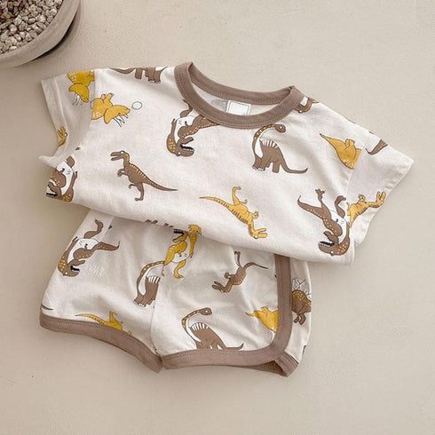 Cartoon Dinosaur Casual Short Sleeve Suit