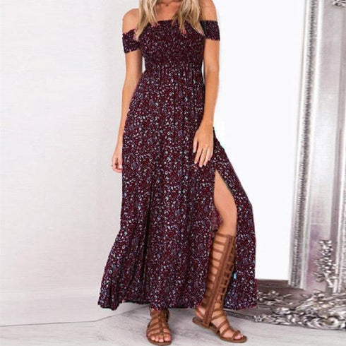 Floral Print Off Shoulder irregular Women Maxi Dress