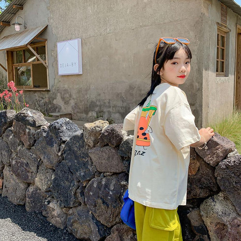 Half Sleeve Summer Casual Children's Milk Tea Top