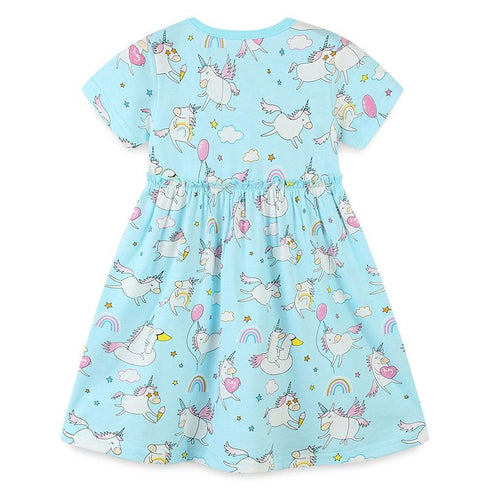 Summer New Girl Dress Knitted Cotton Princess Dress Cartoon Print Cute Short Sleeve Children's Dress