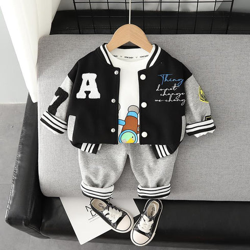 Spring and Autumn Boys Sports Baseball Suit Two-Piece Set