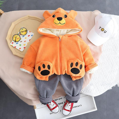 Winter children's hooded long sleeve suit two-piece set