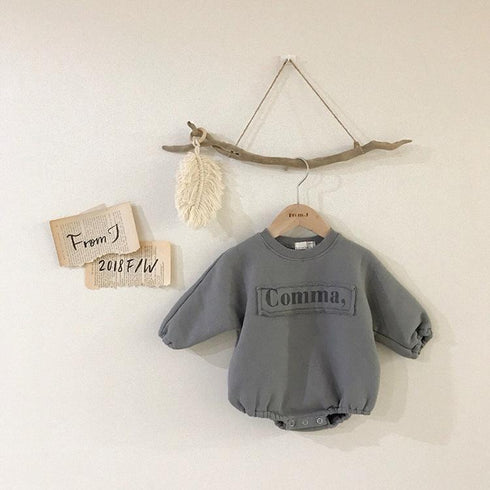 Baby letter plus velvet conjoined sweater loose fart crawl suit and pants