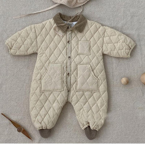 Autumn and winter baby jumpsuit diamond padded warm clip cotton-padded clothing