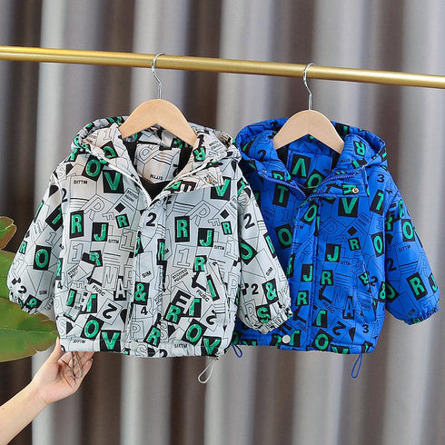 Winter boys plus velvet hooded long sleeve coat