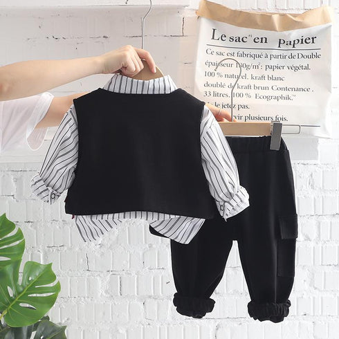 Spring and Autumn Boys Shirt Long Sleeve Three-Piece Set