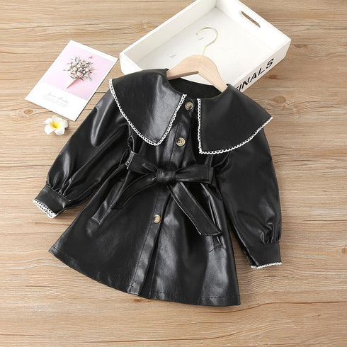 Girls' Fashion Mid-length Leather Dress