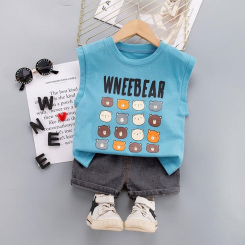 Summer children's sleeveless vest denim shorts set