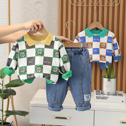 Spring and Autumn Boys Long Sleeve Pants Two-Piece Set