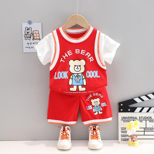 Summer boys' cartoon sports short sleeve shorts set