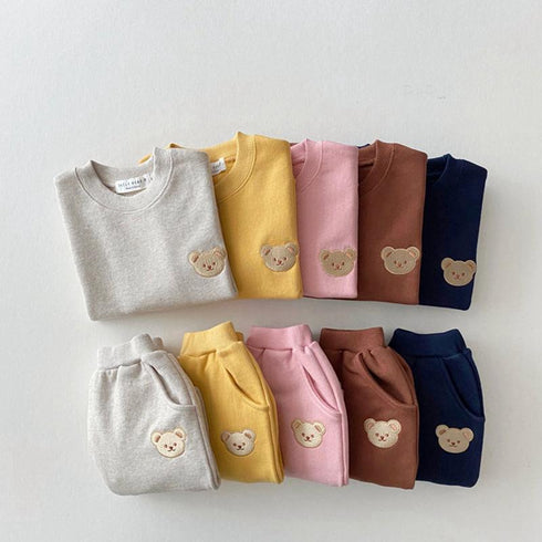 Spring and autumn newborn baby cotton bear round neck sweater sports suit