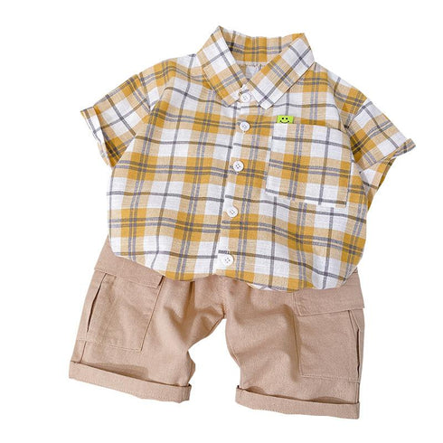 Summer boy suit short sleeve shirt two-piece set