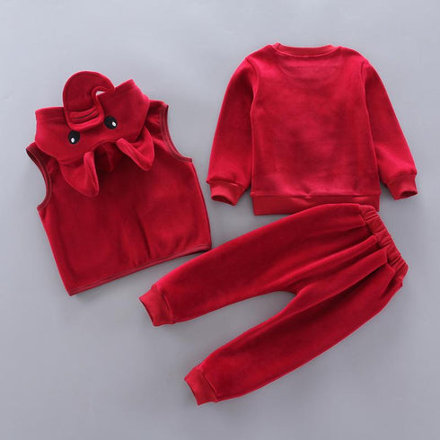 Winter children's velvet suit set of three