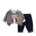 Spring and Autumn Boys Plaid Shirt Long Sleeve Three-Piece Set