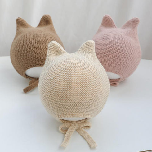 Spring and autumn super cute lace-up knitted pullover cap ear protection cap 16.9-18.8 inches