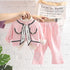 Silk Ribbon Small Fragrance Long Sleeve Set Baby Girl Casual Solid Color Pants Three Piece Set