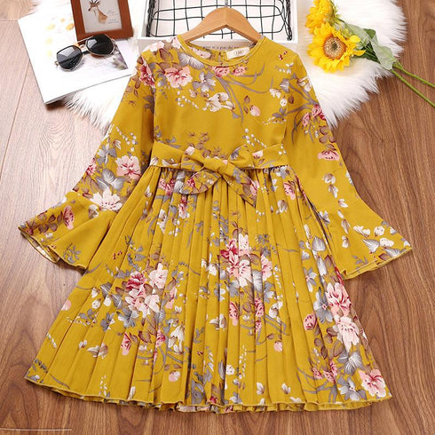 Children's Retro Printed Long Sleeve Dress